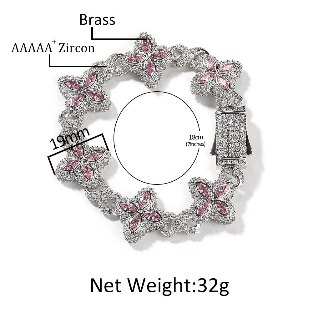 Hip-hop zircon colored infinite four-leaf clover bracelet