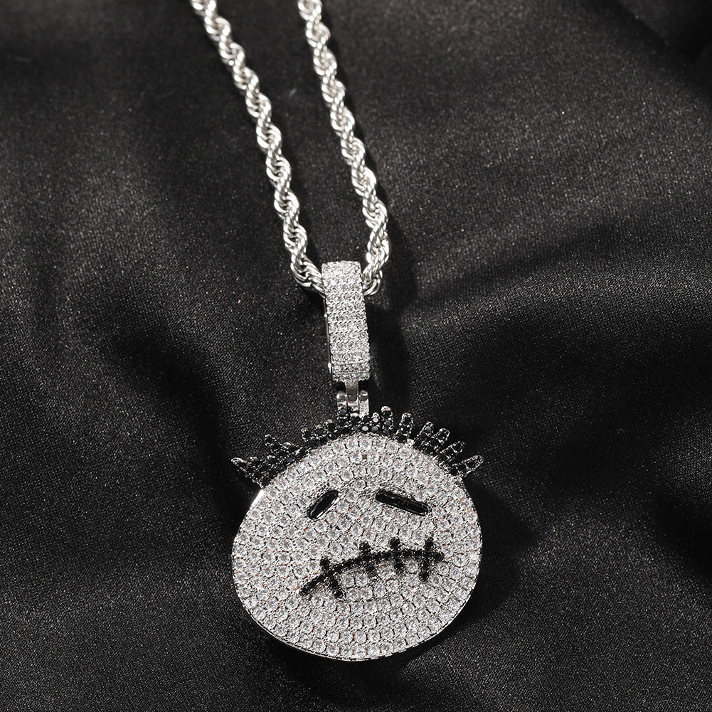 Hip-hop cartoon zircon spiky-head avatar necklace