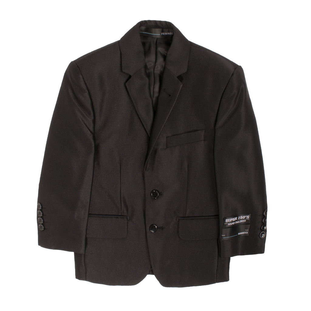 Ferrecci Boys Black Sharkskin 3-Piece Vested Suit – Formal Kids Suit