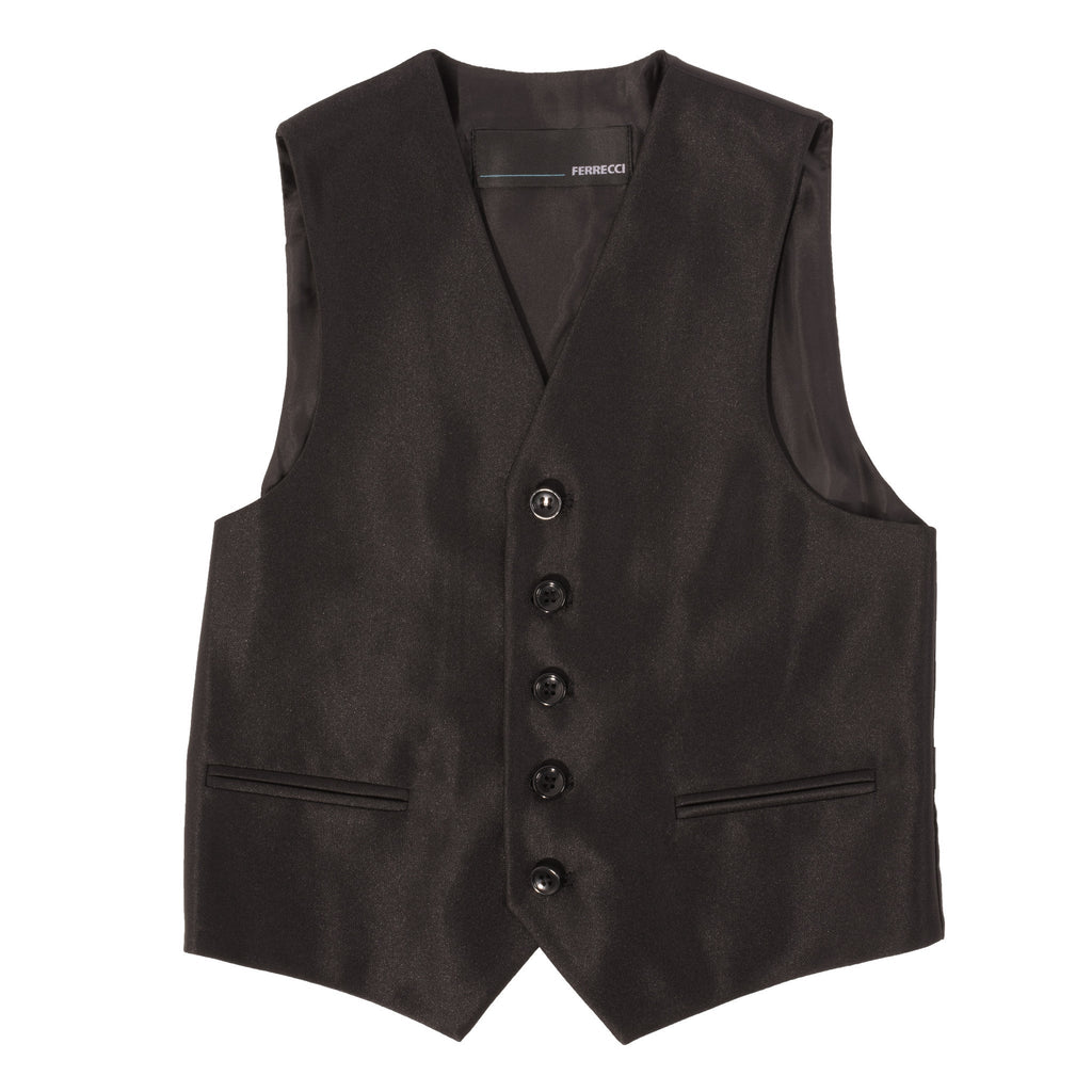 Ferrecci Boys Black Sharkskin 3-Piece Vested Suit – Formal Kids Suit