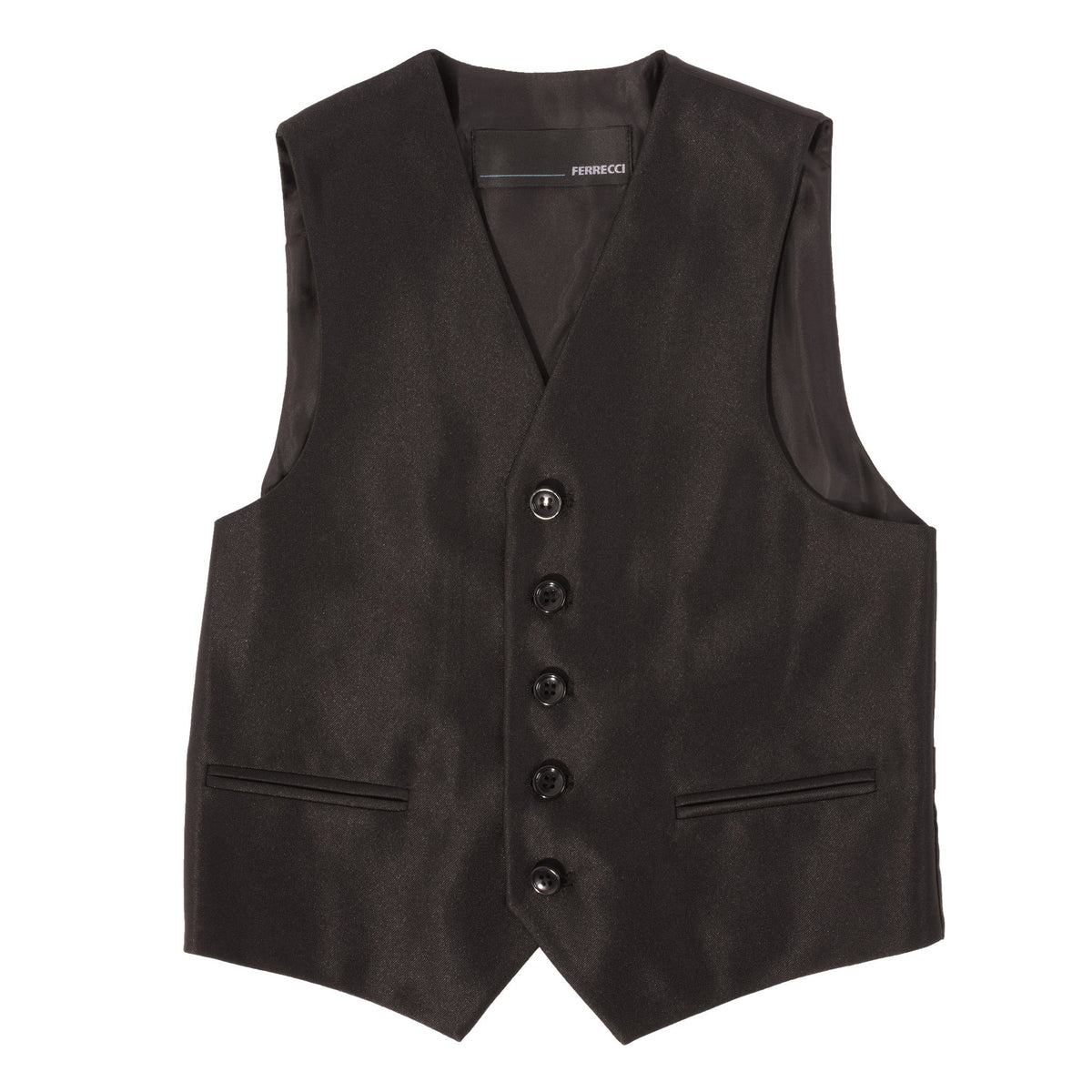 Ferrecci Boys Black Sharkskin 3-Piece Vested Suit – Formal Kids Suit