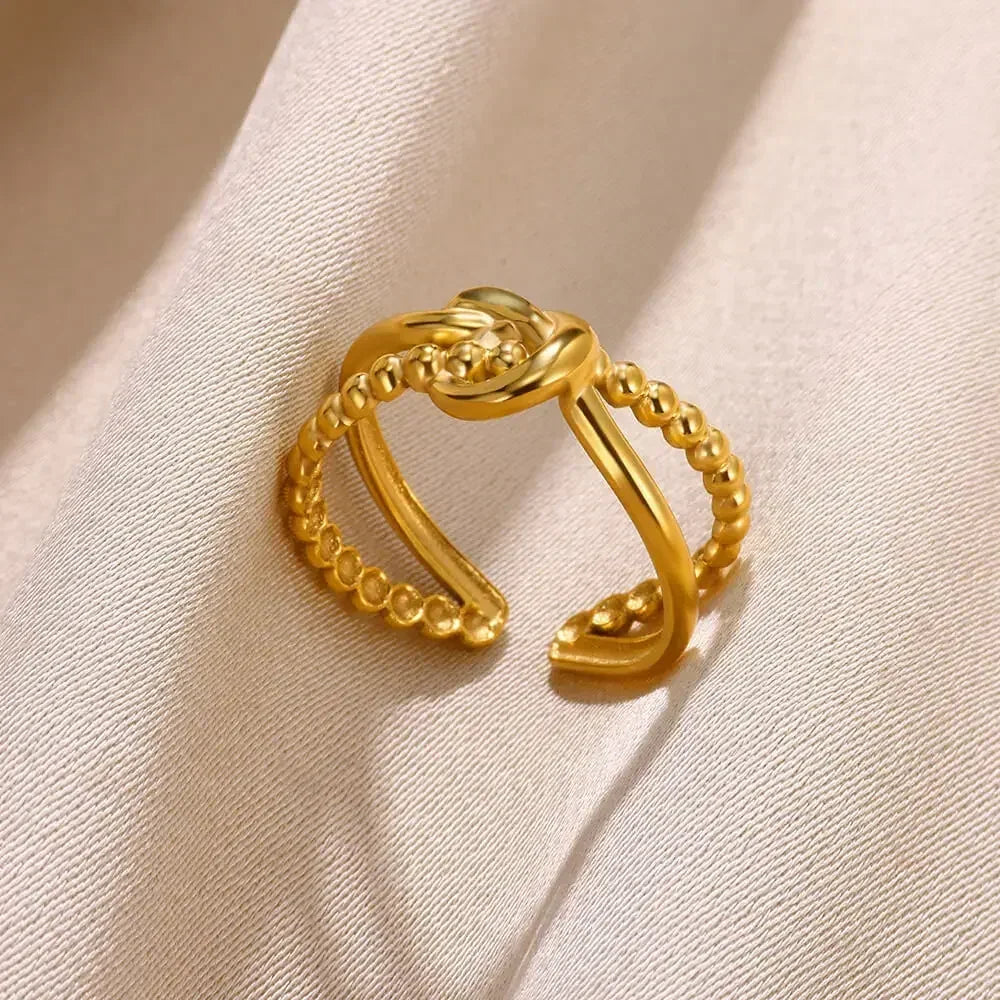 Stainless Steel Flower Open Rings For Women Trend Wedding Heart Jewelry Gold Color Geometric Hollow Ring Daily Accessories Gift