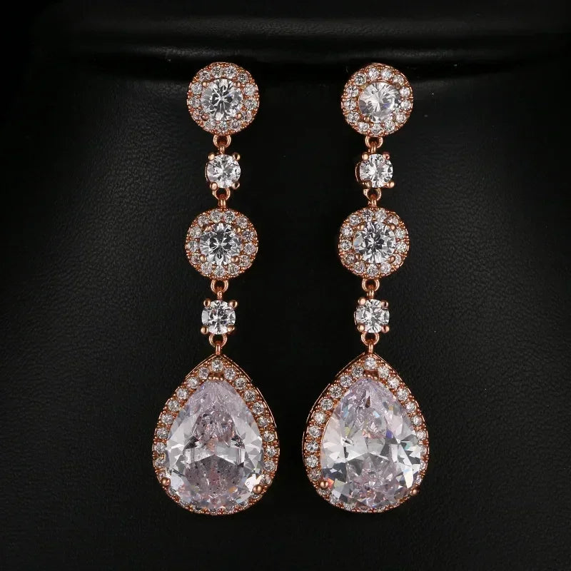 Minimalism Teardrop Round Zircon Long Dangle Earrings for Women 2021 Wedding Engagement Jewelry Bridal Drop Earrings Statement