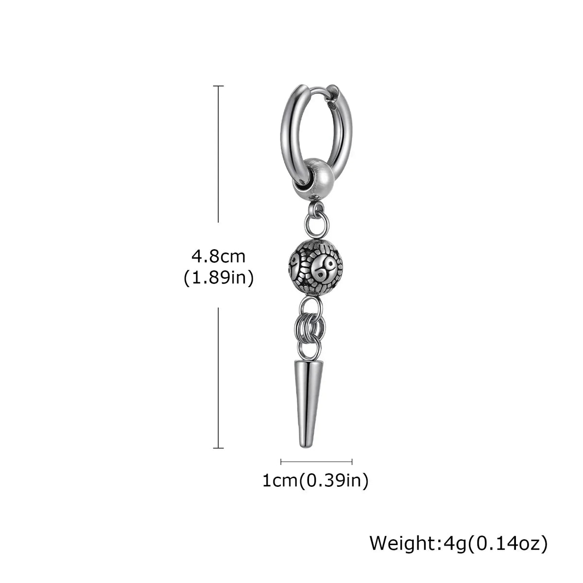 Punk Men's Huggies Earrings,Vintage Long Chain Stainless Steel Ear Drop,Stylish Cross Earring Gift