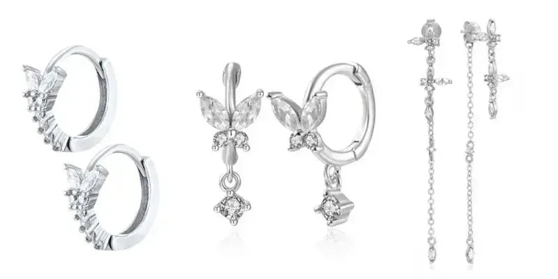 925 Sterling Silver Ear Needle Fashion Hoop Earrings White Crystal Luxury Women's Silver Earrings Wedding Women's Jewelry Gift