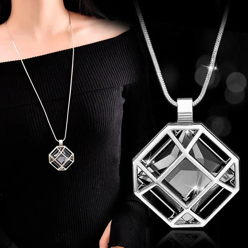 New Arrival Long Necklaces for Women 2024 Fashion Gray Crystal Choker Collier Femme Statement Necklaces & Pendants Accessories