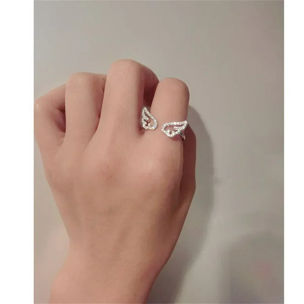 Korean Light Luxury Zircon Angel Wings Ring Elegant Silver Color Adjustable Finger Rings For Women Party Birthday Jewelry Gift