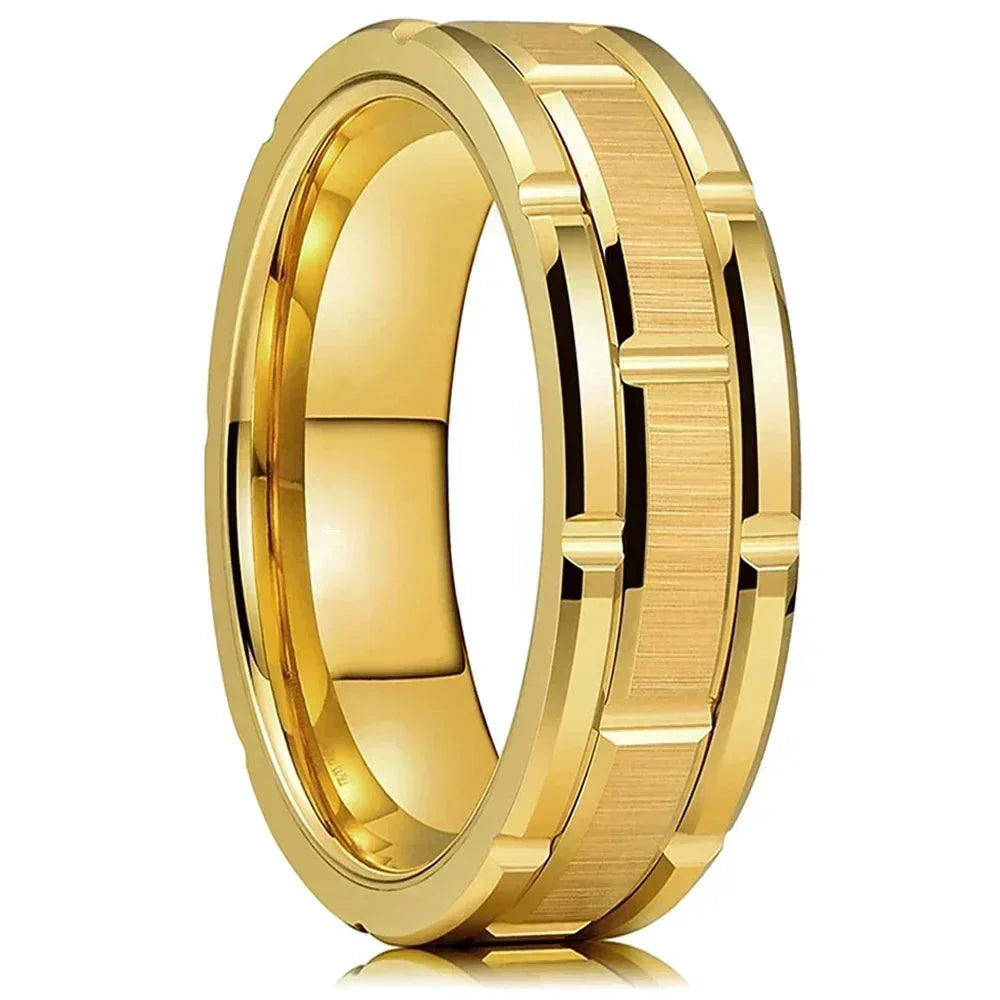 Fashion Men 8MM Stainless Steel Ring Black Color Brushed Double Groove Pattern Men's Wedding Ring Party Jewelry For Women Gift