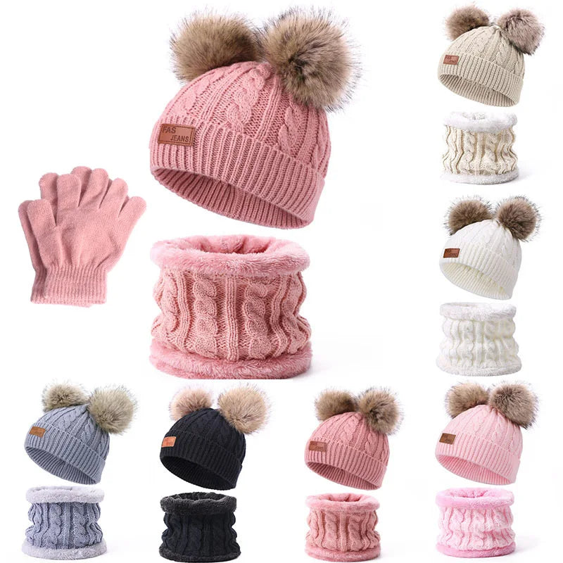 Kids’ Winter Hat, Scarf & Gloves Set – Warm Knitted Beanie & Neck Warmer for Boys & Girls (Ages 1-8)