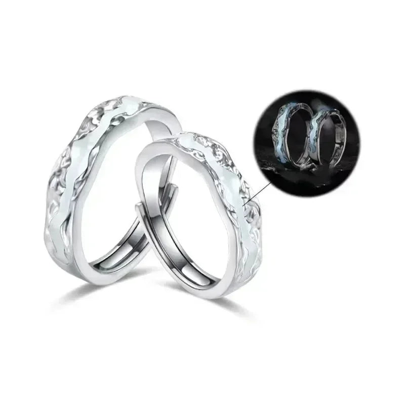 New Enamel Luminous Adjustable Finger Ring Vintage Luxury Love Couples Rings Glow In Dark Y2K Jewelry Valentine's Day Gifts