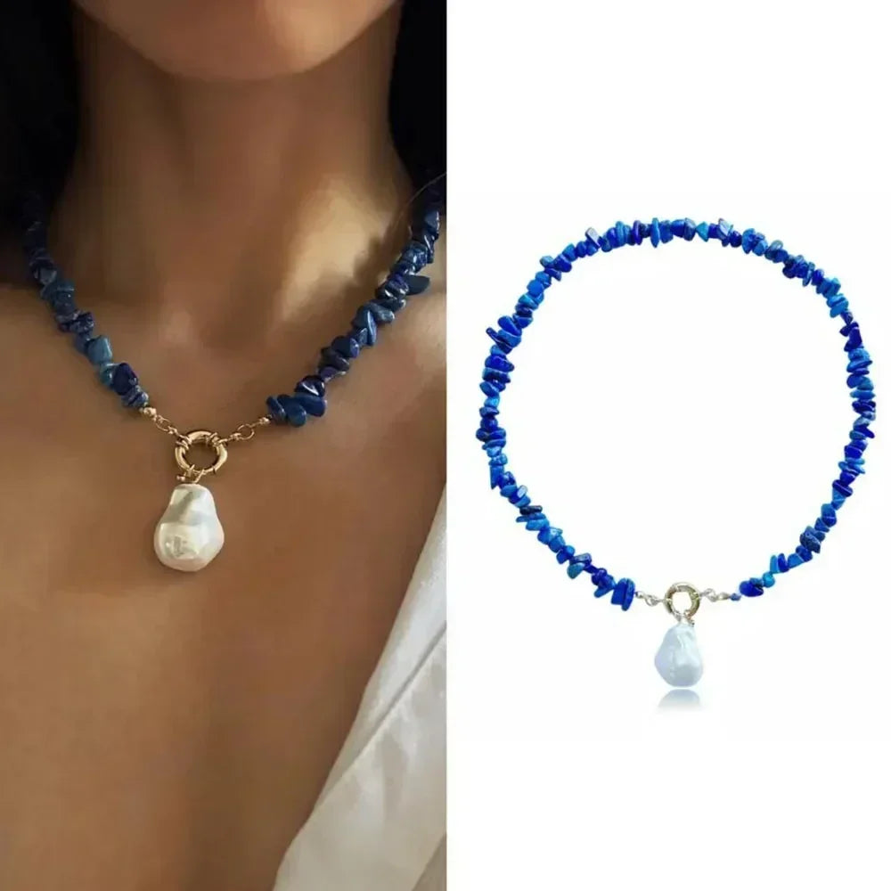 Elegant imitate Barlot Pearl Pendant Choker Necklace Natural Stone Chain For Girls Jewelry Trend Vacation Wedding Gifts X0294
