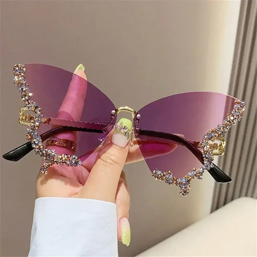 Vintage Oversized Diamond Butterfly Sunglasses Ladies Shades Purple Sunglasses for Women Bling Sun Glasses