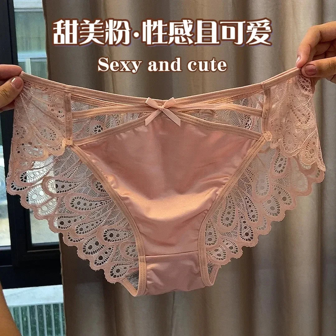 Plus Size Silk Shorts Sexy Lady Lace Hollow Breathable Satin Panties Women