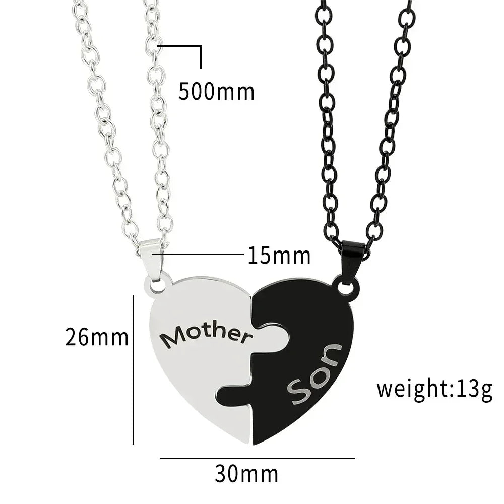 Father Mom Son Daughter Family Necklace Love Heart Puzzle Pendant Necklace Stainless Steel Jewelry for Women Mother's Day Gift