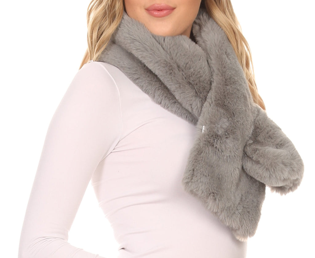 Sakkas Kiy Loophole Faux Fur Long Soft Warm Comfortable Textured Bow Scarf