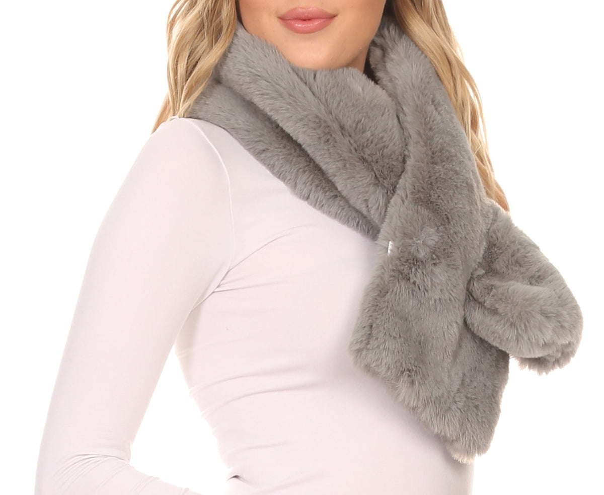 Sakkas Kiy Loophole Faux Fur Long Soft Warm Comfortable Textured Bow Scarf