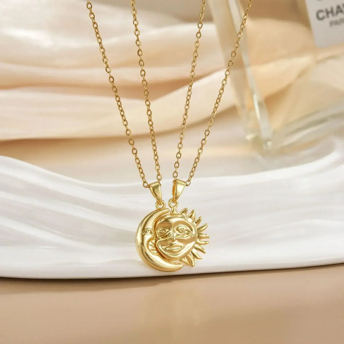 LATS New Stainless Steel Magnetic Sun Moon Couple Necklace Fashion Chain for Men and Women Good Friend Gifts Trend Jewelry