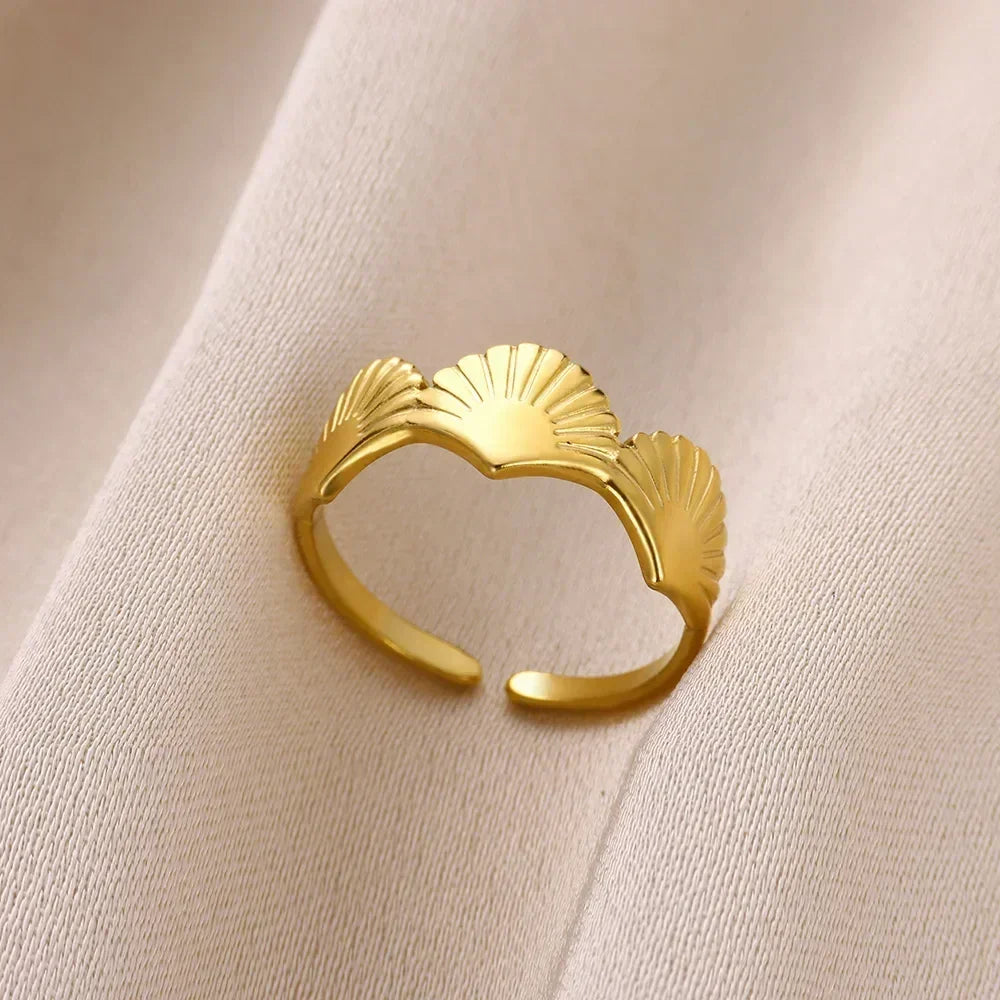 Stainless Steel Flower Open Rings For Women Trend Wedding Heart Jewelry Gold Color Geometric Hollow Ring Daily Accessories Gift