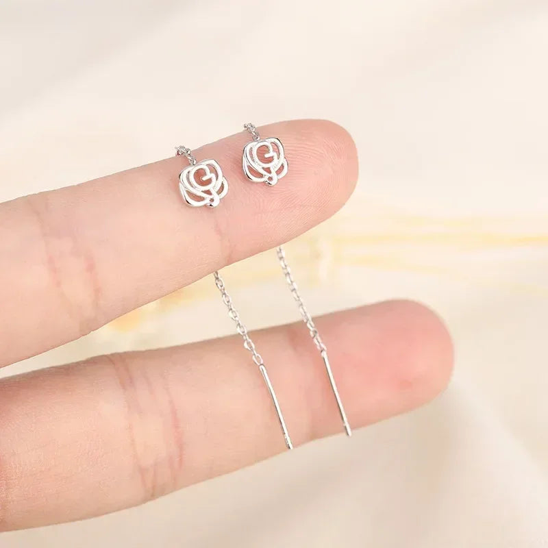 925 Silver Earring For Women Long Tassel Earrings Ear Line pendientes Fashion Zircon Star Drop Earrings