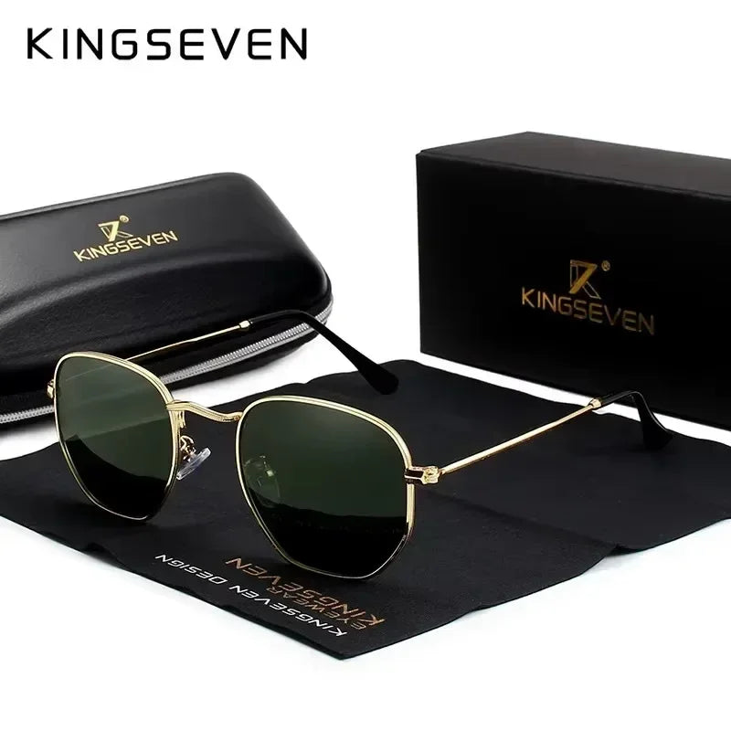 KINGSEVEN Fashion Women Polygon Sunglasses Men Polarized UV400 Sunscreen Round Thin Frame Glassses Luxury Causal Driving Eyewear