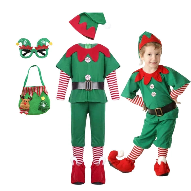 Kids Christmas Elf Costume Set – Santa Claus Festive Outfit