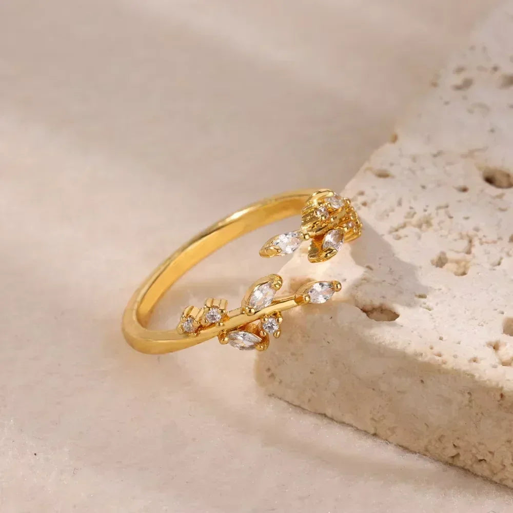 Stainless Steel Flower Open Rings For Women Trend Wedding Heart Jewelry Gold Color Geometric Hollow Ring Daily Accessories Gift