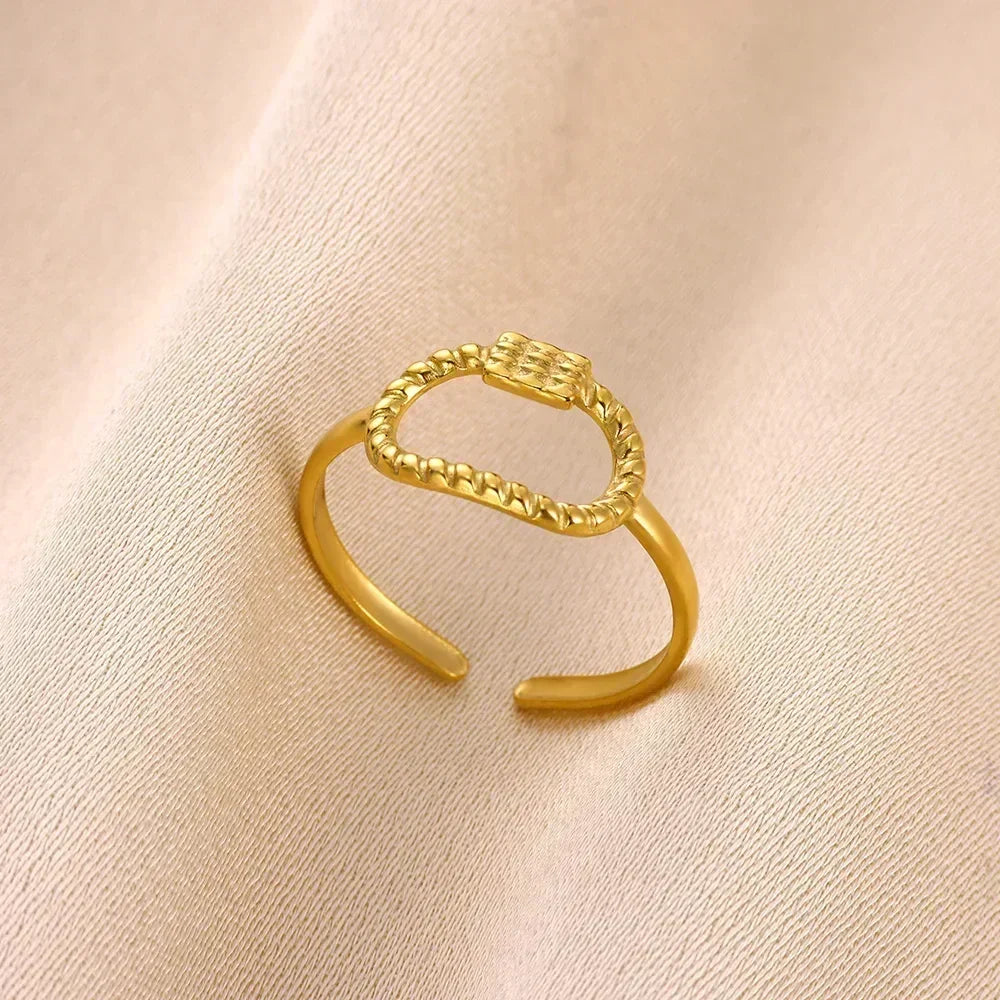 Stainless Steel Flower Open Rings For Women Trend Wedding Heart Jewelry Gold Color Geometric Hollow Ring Daily Accessories Gift