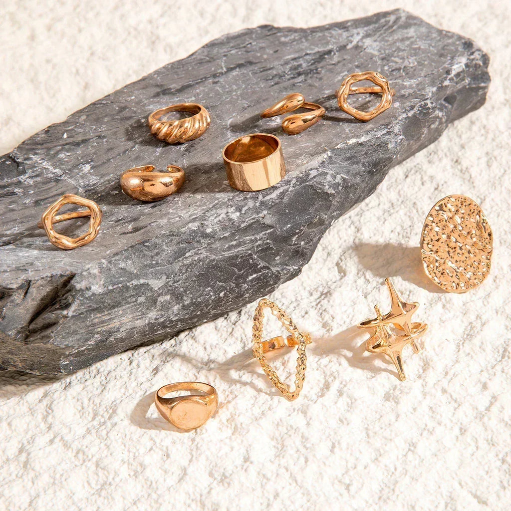 Docona Fashion Elegant Stacking Gold Colour Rings Geometric Design Ring Set Accessories Daily Festival Party Gifts 27910