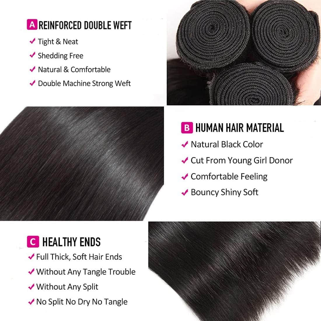 Straight Virgin Brazilian Hair Bundles Silky Smooth & Soft Natural Color 10-30 Inch - Stariahair