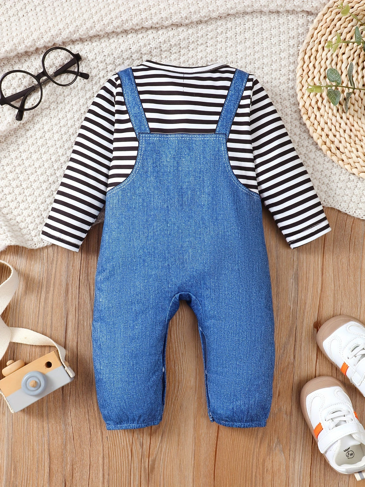 Baby's Cartoon Imitation Denim Jumpsuit – Long Sleeve Romper, Casual Style (Toddler & Infant Boy's Outdoor Clothing)