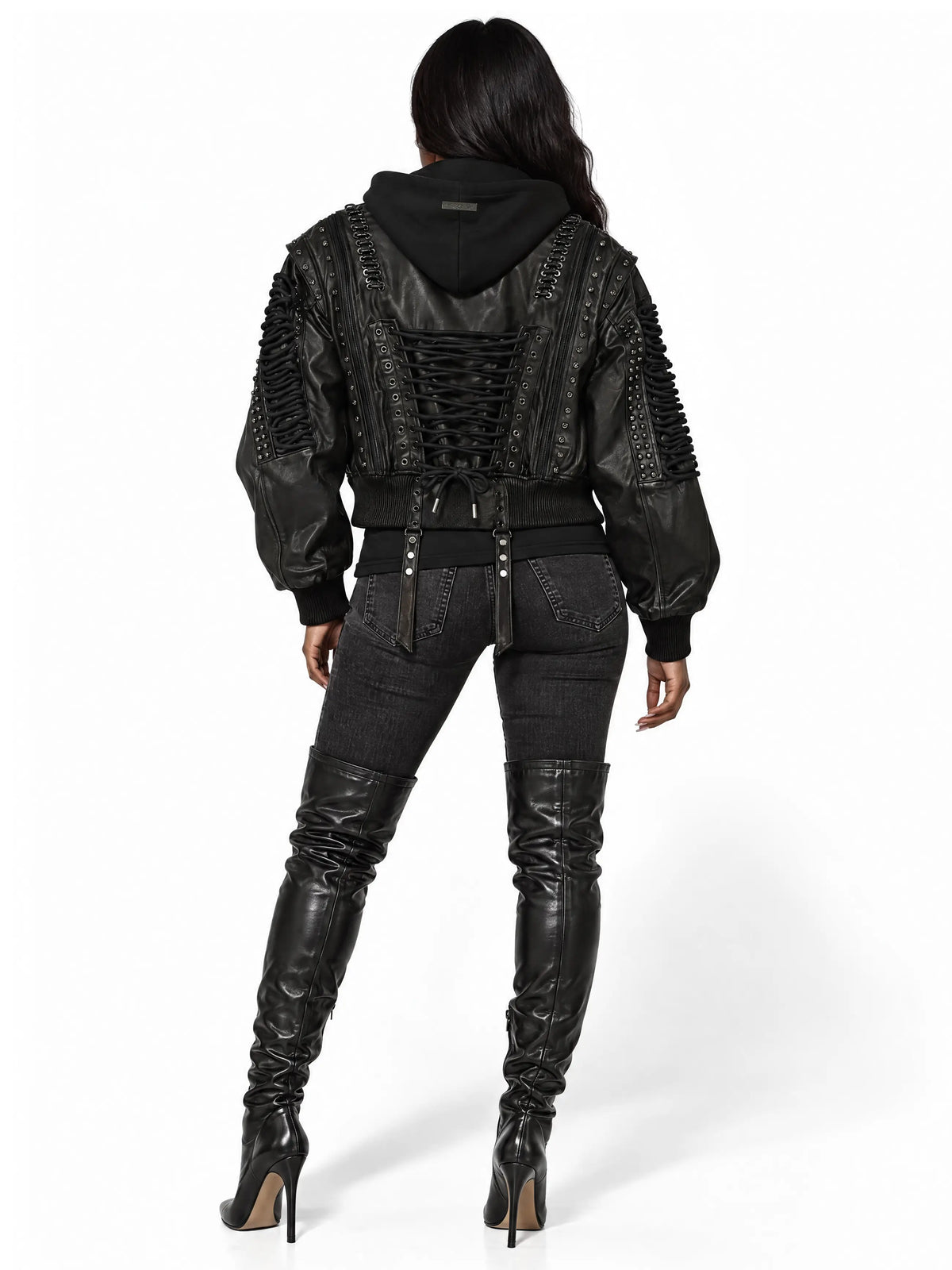 Lace Up Leather Bomber Jacket