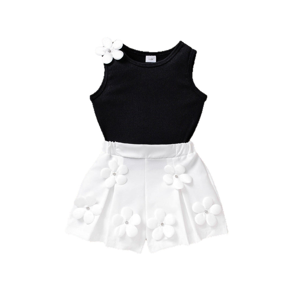 Sleeveless Top 3D Floral Shorts Two-piece Set