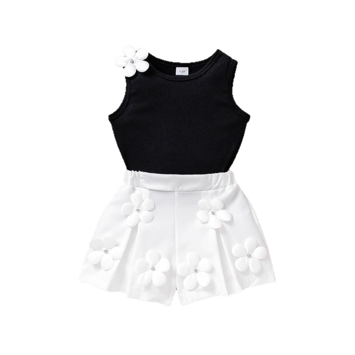 Sleeveless Top 3D Floral Shorts Two-piece Set