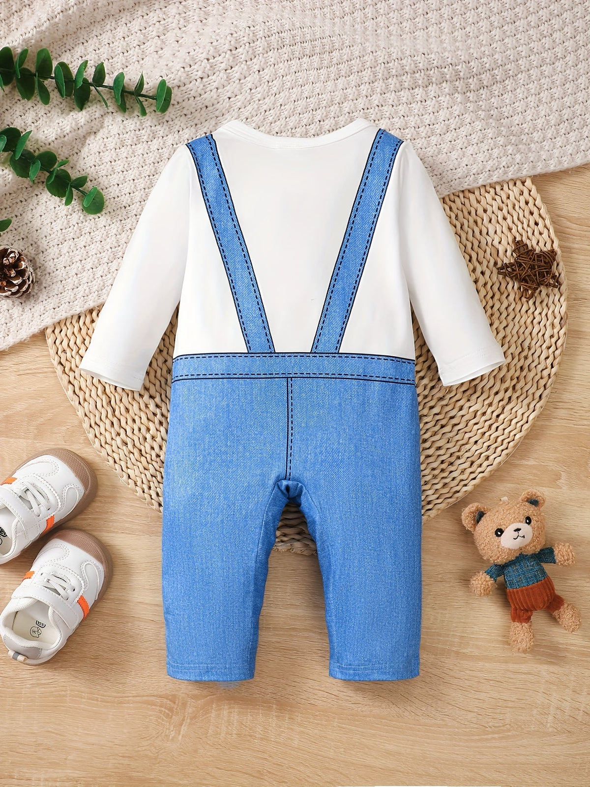 Baby's Cartoon Imitation Denim Jumpsuit – Long Sleeve Romper, Casual Style (Toddler & Infant Boy's Outdoor Clothing)