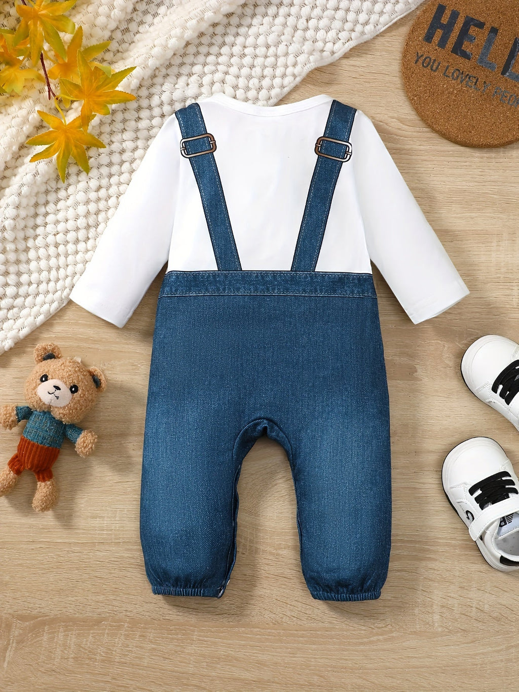Baby's Cartoon Imitation Denim Jumpsuit – Long Sleeve Romper, Casual Style (Toddler & Infant Boy's Outdoor Clothing)