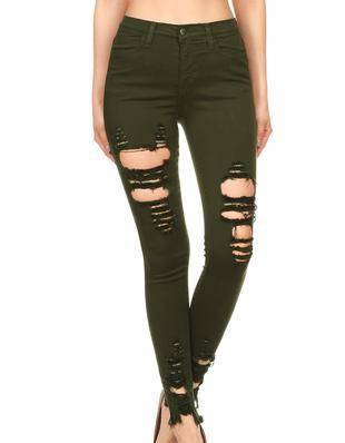 {{P1213}}  Distressed Bottom Skinny Jeans {3 Colors Available}