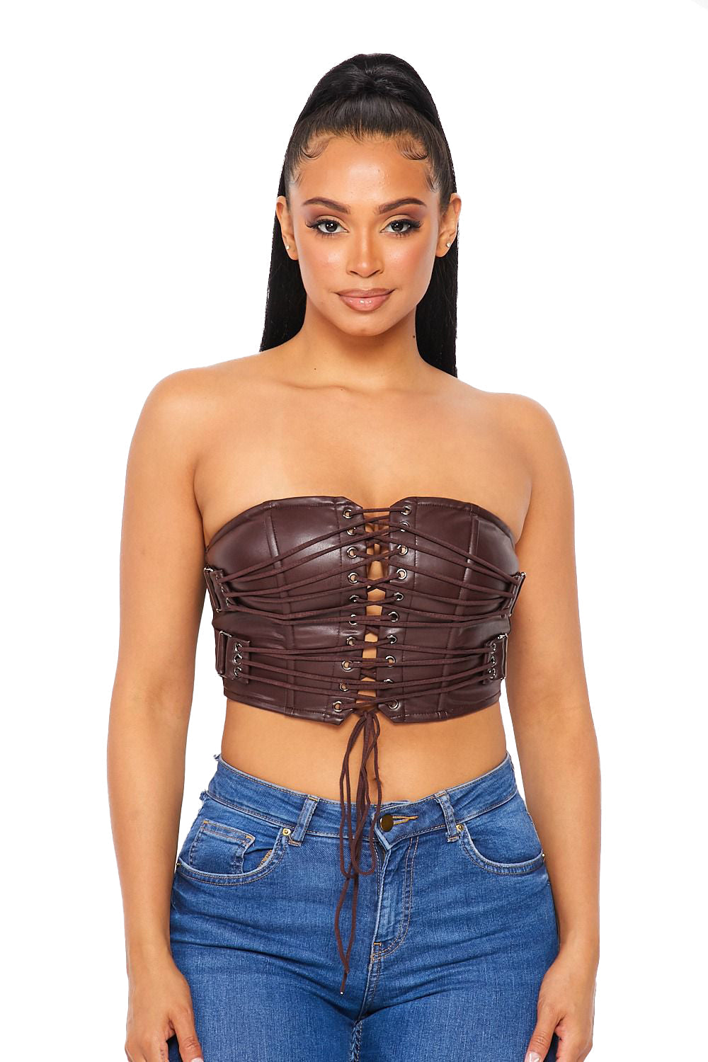 Vegan Leather Lace Up Tube Top